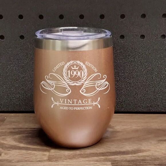 Wine Tumbler 1990 Birthday Rose Gold - Picture 2 of 6